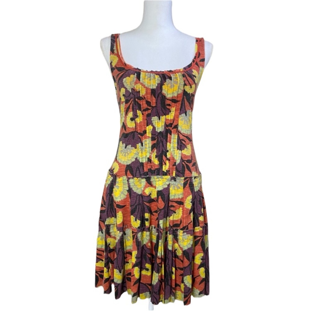 Free People Wool Floral Corset Pleated Dress Small